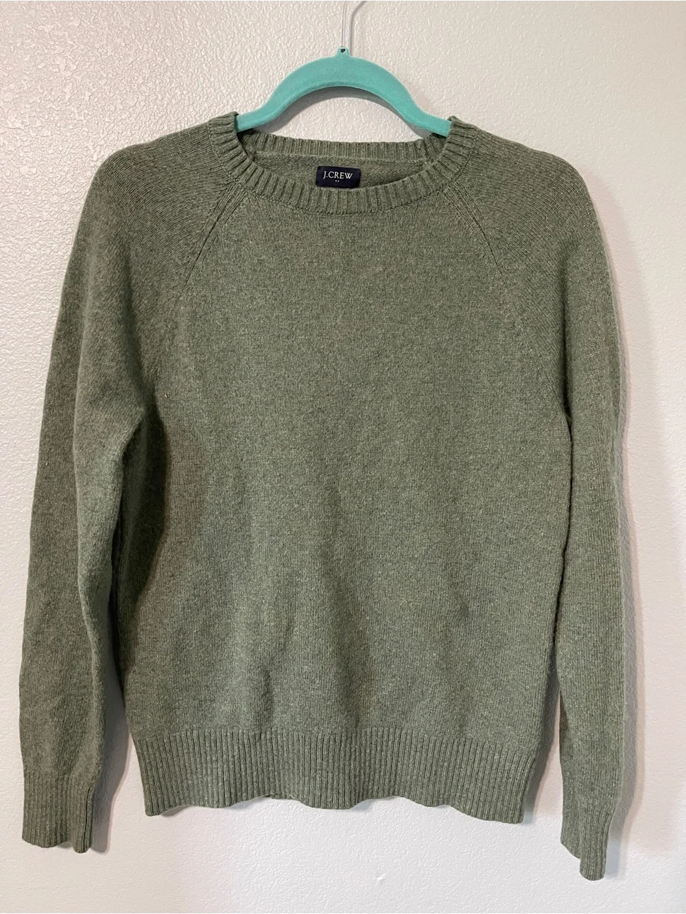 J.Crew Womens Olive Green Crewneck Sweater Pullover Old Money Lambs Wool Small